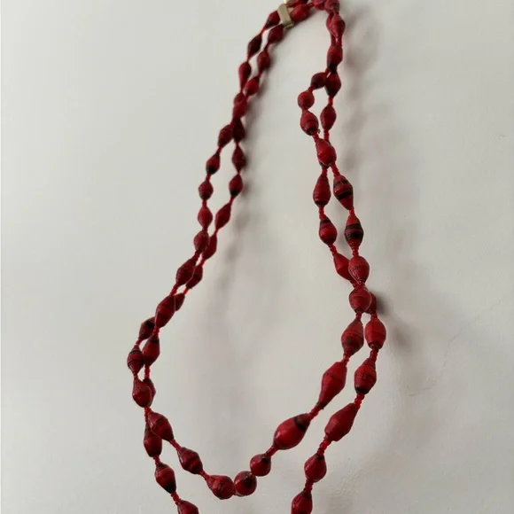 Handmade Red Beaded Necklace - Lightweight Women's Jewelry - Picture 2 of 3